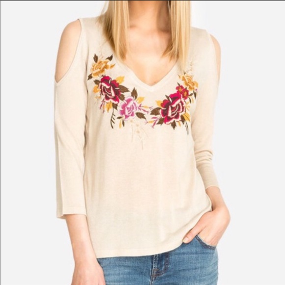 Johnny Was Tops - NWT Johnny Was Embroidered Cold Shoulder Sweater